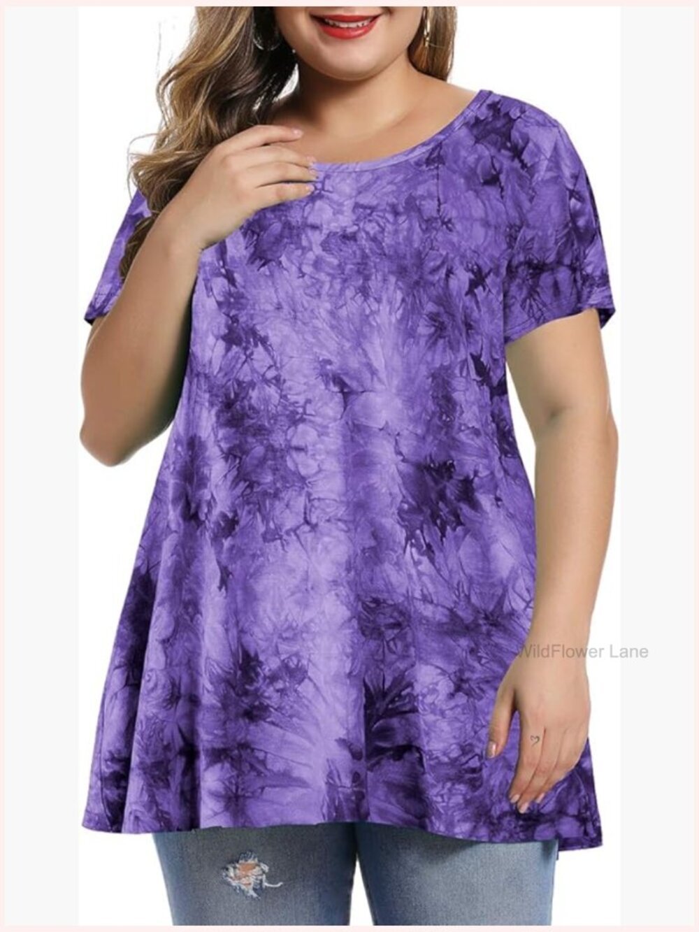 Plus Size Short Sleeve Swing Tunic Tops Casual Loose Fit Flare Basic T-Shirts